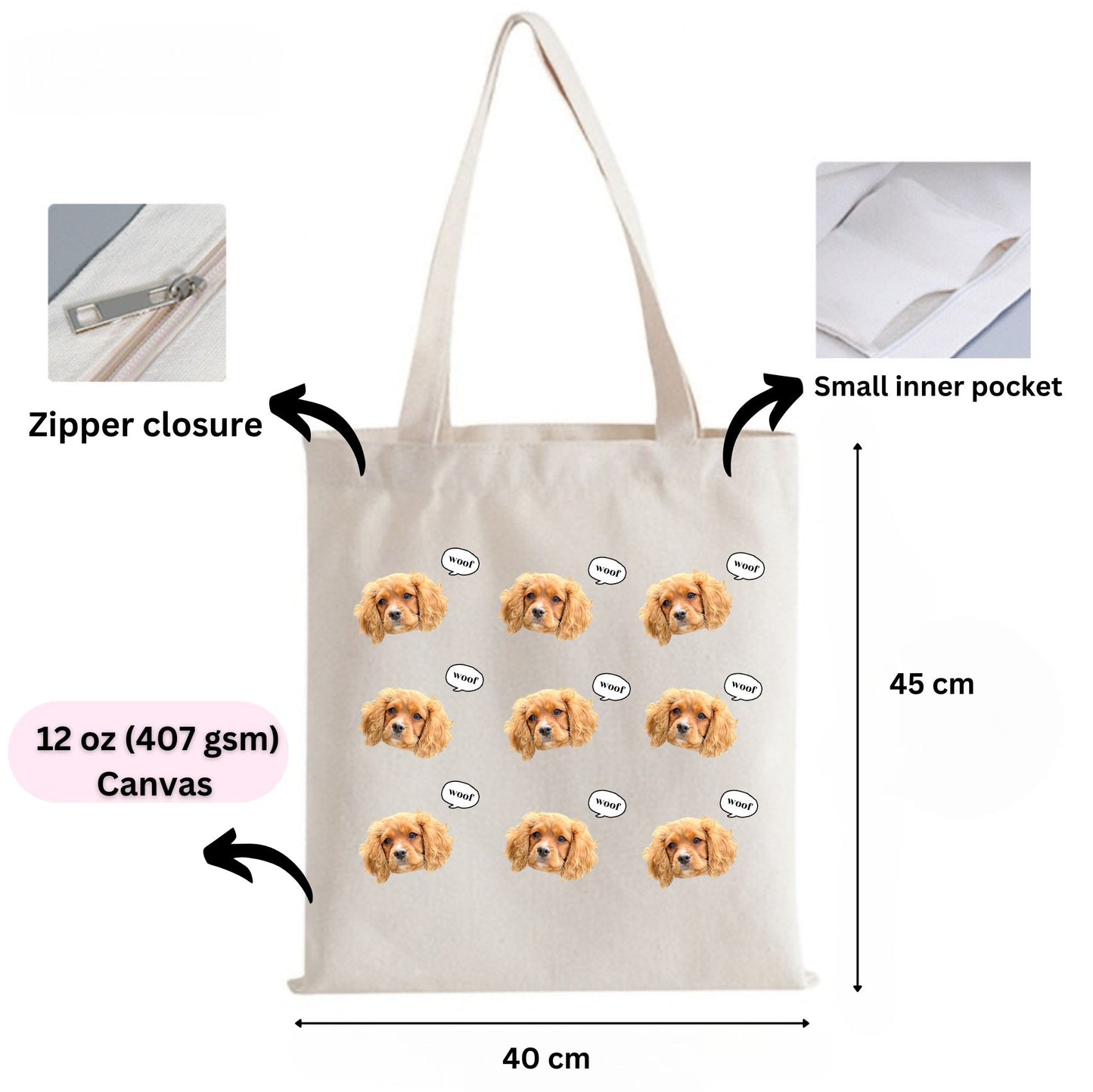 Personalised Pet face Tote