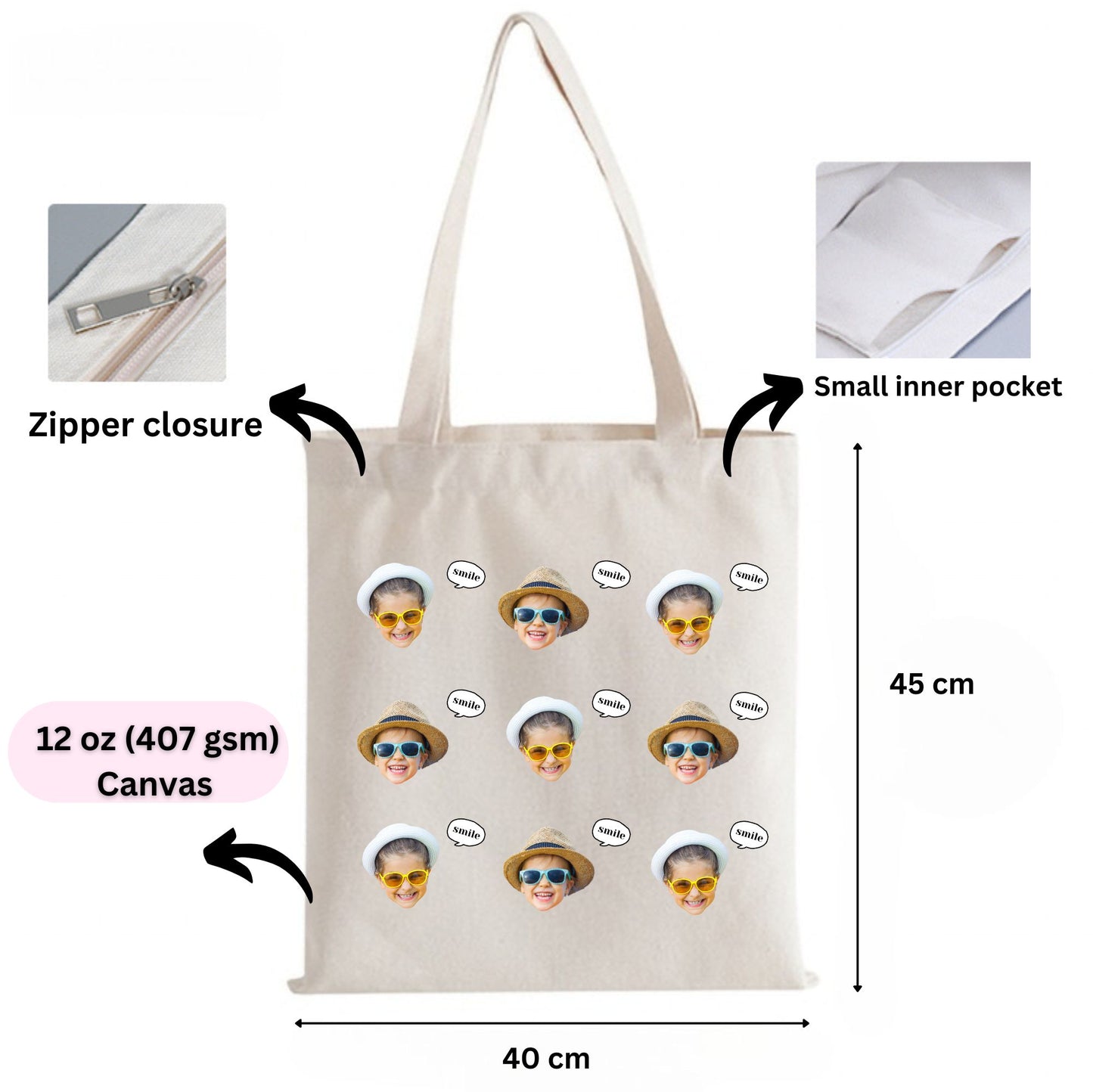 Personalised Kids face Tote