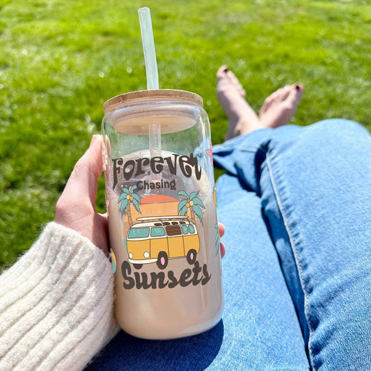 16oz Glass Tumbler - Forever Chasing Sunset