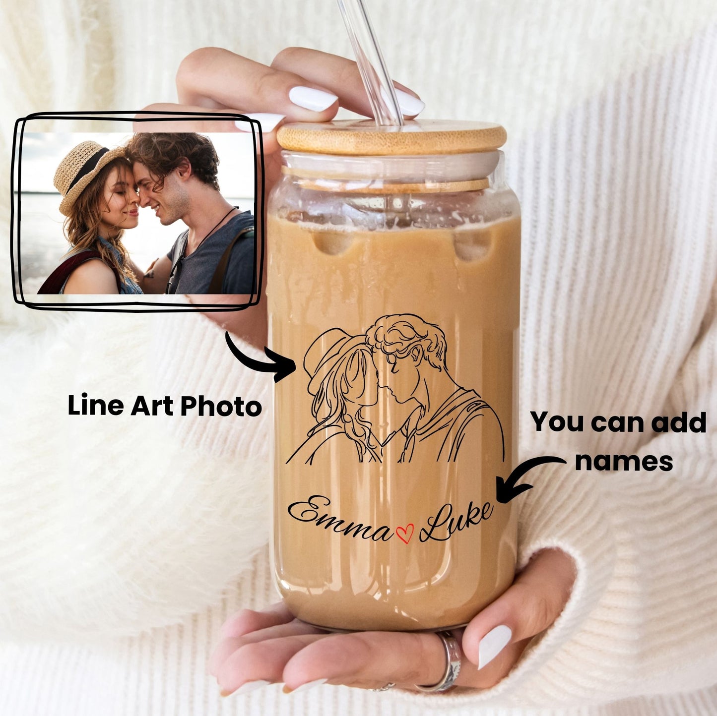 Personalised Line Art Photo Glass Tumbler