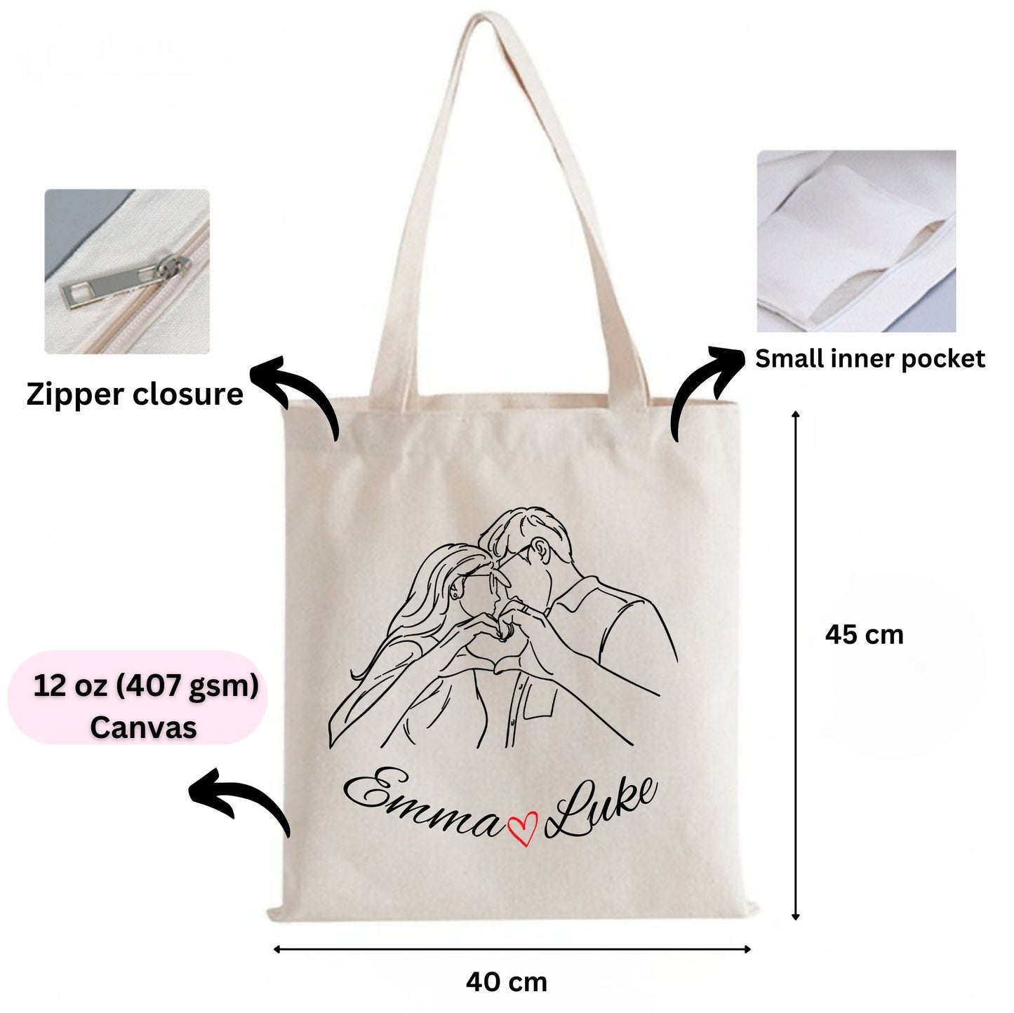 Personalised Line Art Photo Tote Bag