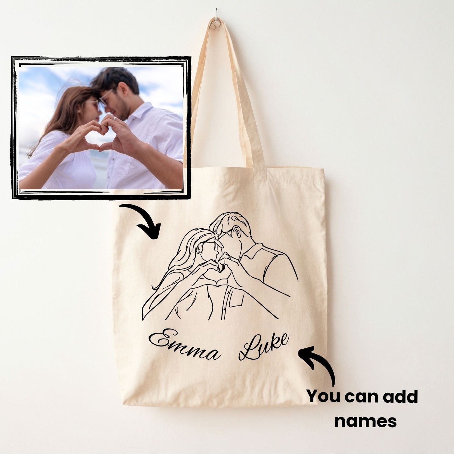 Personalised Line Art Photo Tote Bag