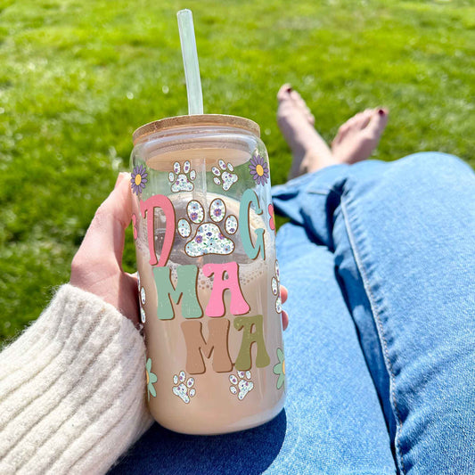 16oz Glass Tumbler - Dog Mama