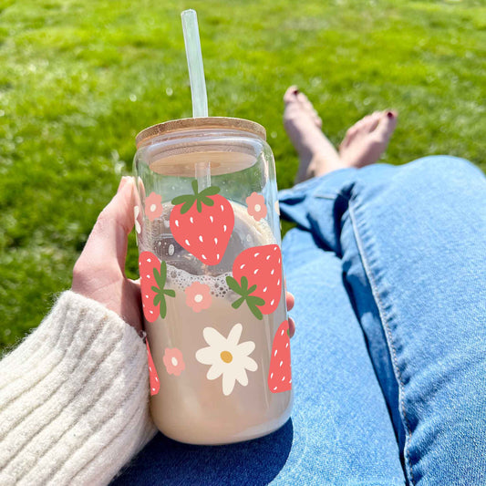 16oz Glass Tumbler - Strawberry