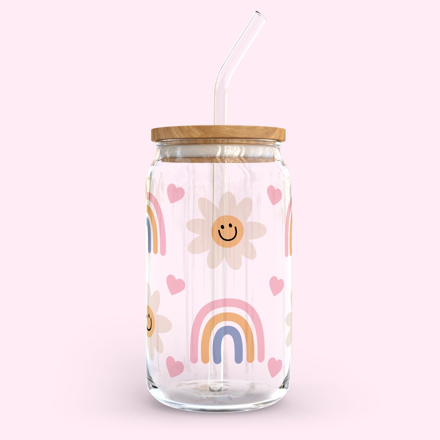 16oz Glass Tumbler - Rainbow Smiles