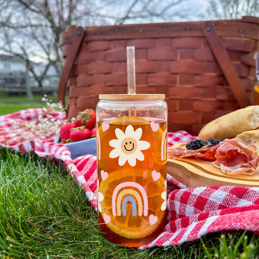 16oz Glass Tumbler - Rainbow Smiles