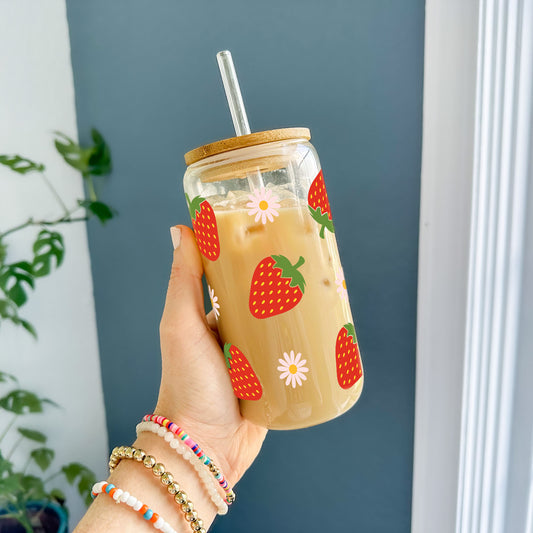 16oz Glass Tumbler - Strawberry Lover