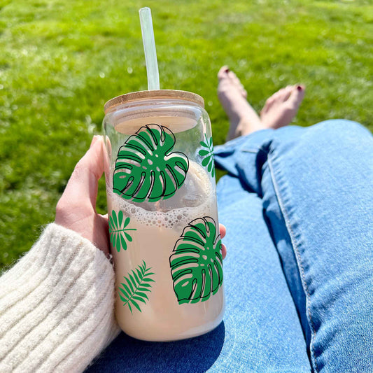 16oz Glass Tumbler - Tropical Leaves