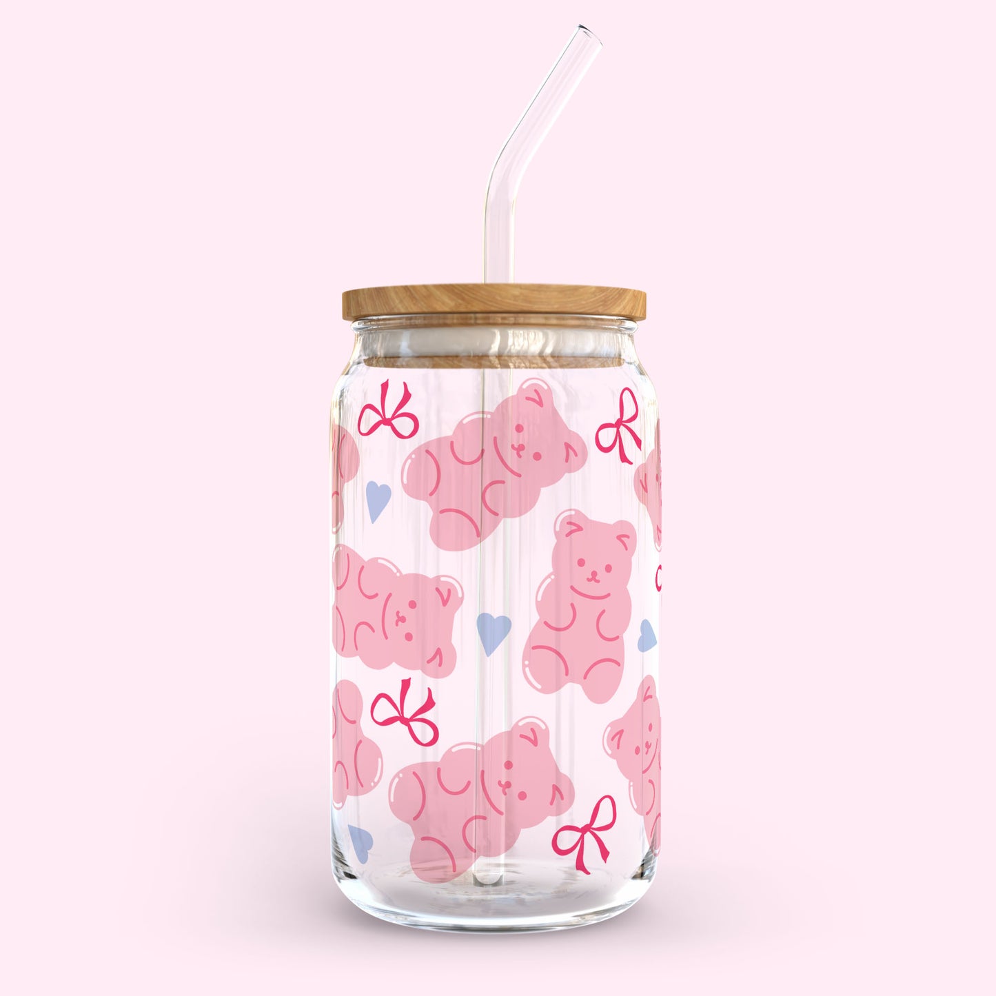 16oz Glass Tumbler - Pink Jelly Bear
