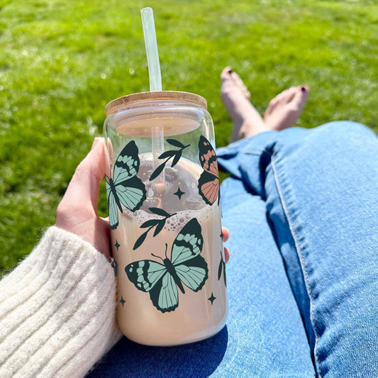 16oz Glass Tumbler - Butterfly