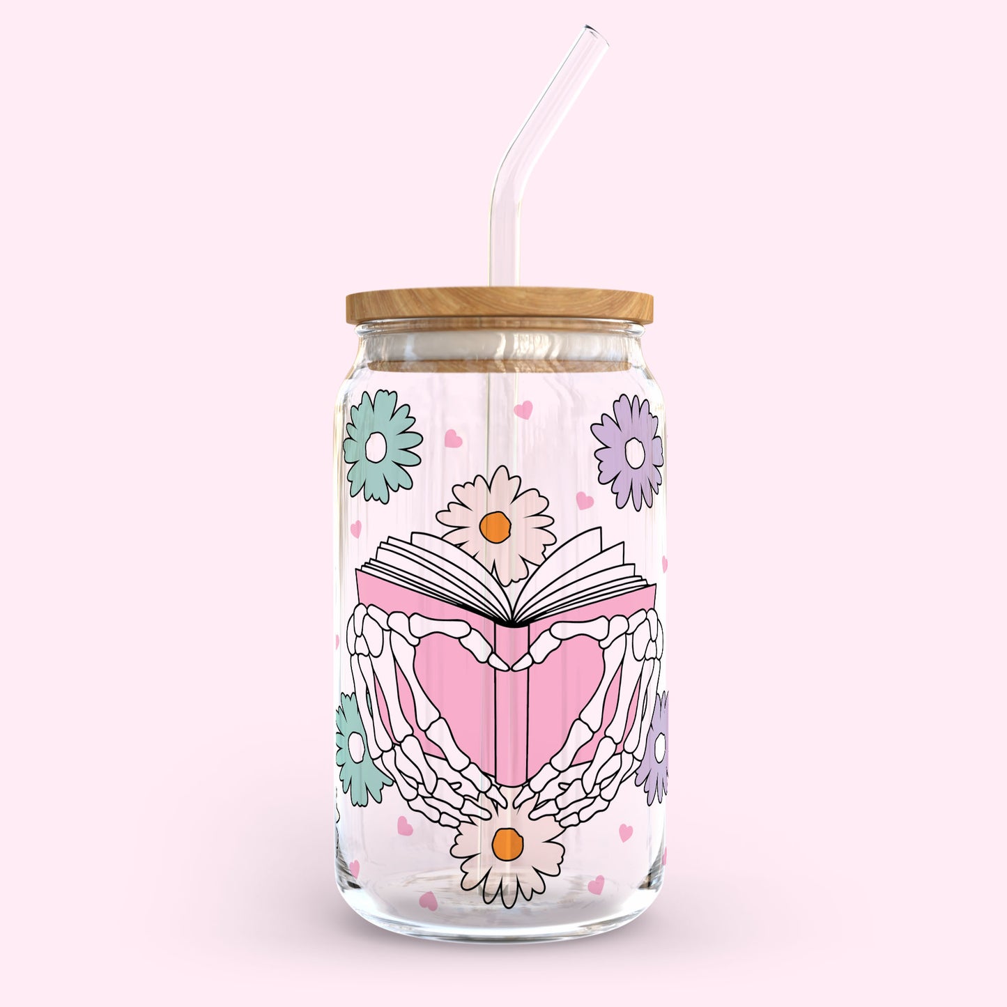 16oz Glass Tumbler - Ghost Hand Book Lover