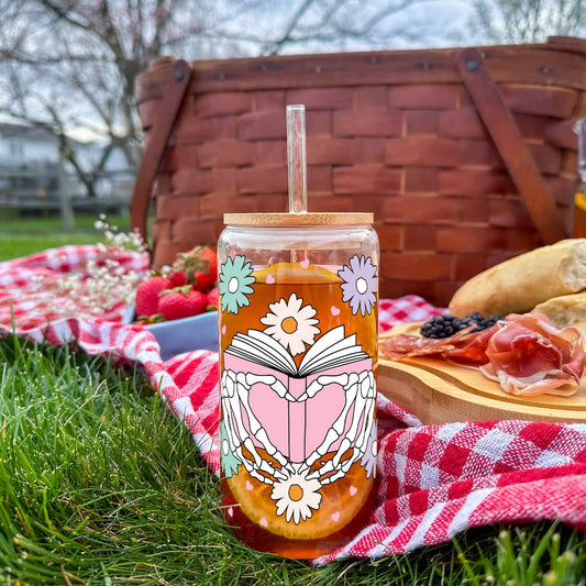 16oz Glass Tumbler - Ghost Hand Book Lover