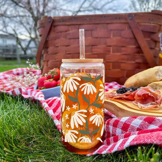 16oz Glass Tumbler - Daisy Dance