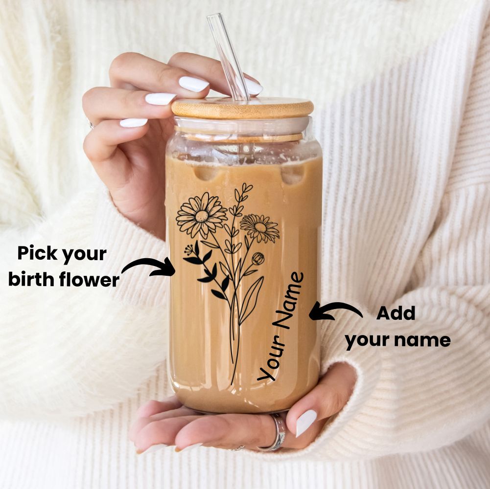 Personalised Gift – Birth Flower Tumbler (Vertical Art)