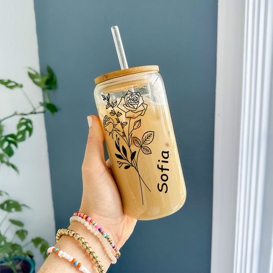 Personalised Gift – Birth Flower Tumbler (Vertical Art)