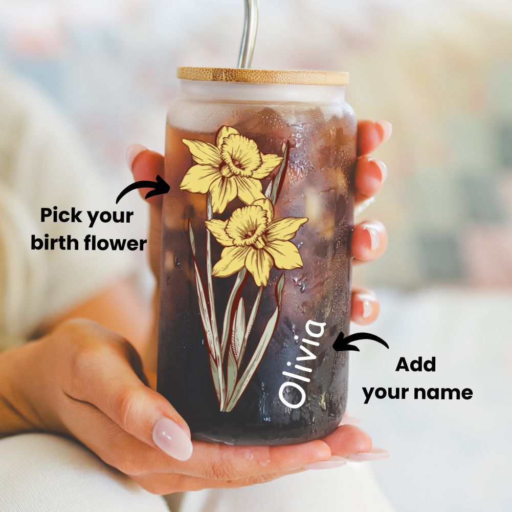 Personalised Gift – Birth Flower Tumbler (Vintage Colour)
