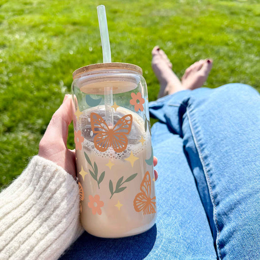 16oz Glass Tumbler - Butterflies in the Garden