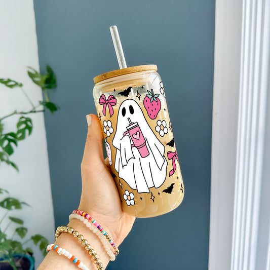 16oz Glass Tumbler - Pinky Ghost