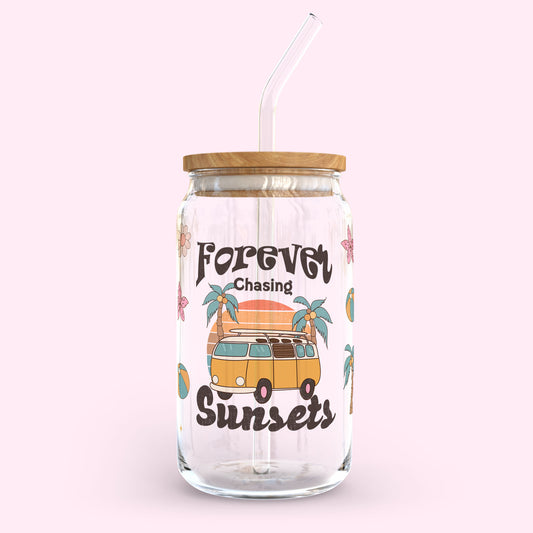 16oz Glass Tumbler - Forever Chasing Sunset