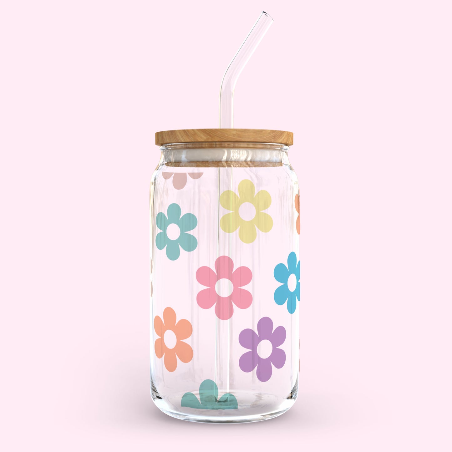 16oz Glass Tumbler - Colourful Daisy