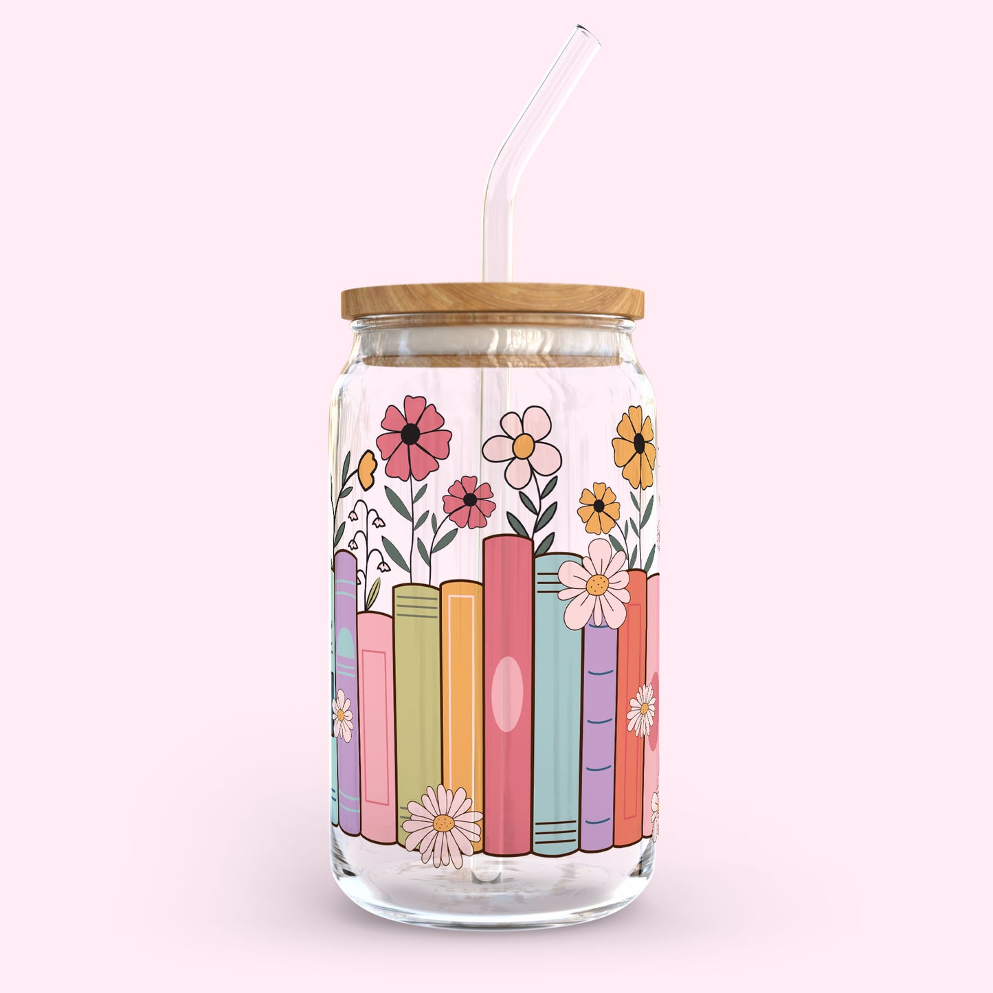 16oz Glass Tumbler - Floral Books