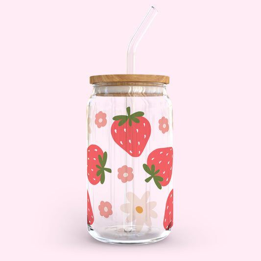 16oz Glass Tumbler - Strawberry