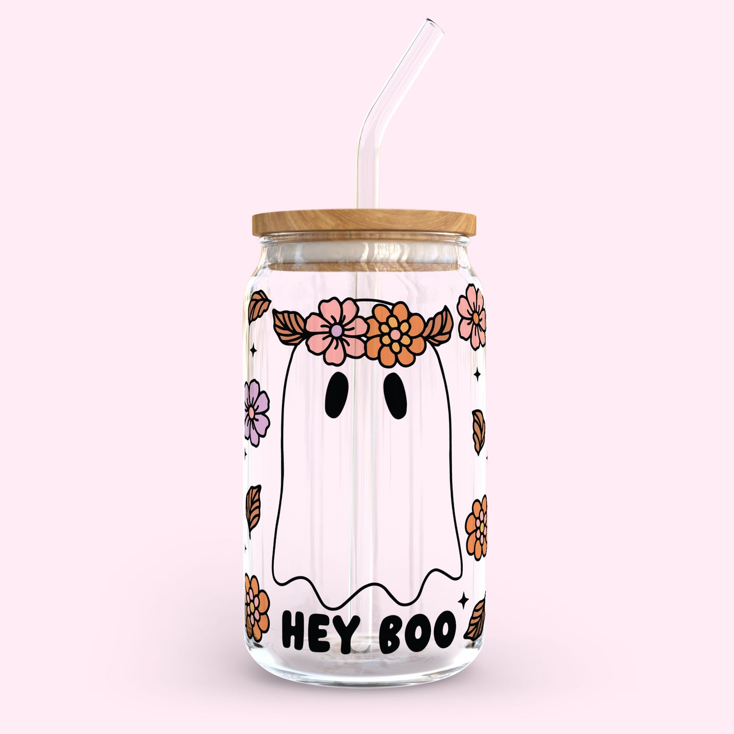 16oz Glass Tumbler - Hey Boo Cute Ghost