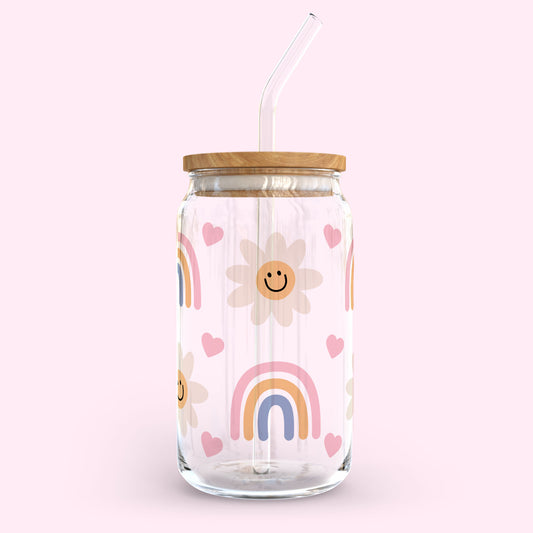 16oz Glass Tumbler - Rainbow Smiles