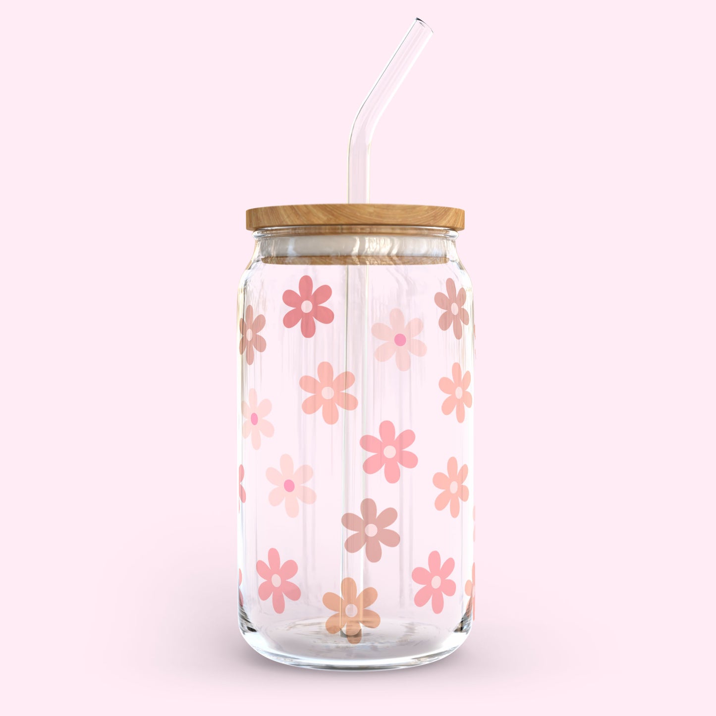 16oz Glass Tumbler - Pink Daisy