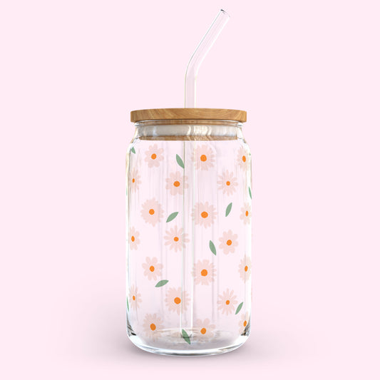 16oz Glass Tumbler - Sunny Daisies