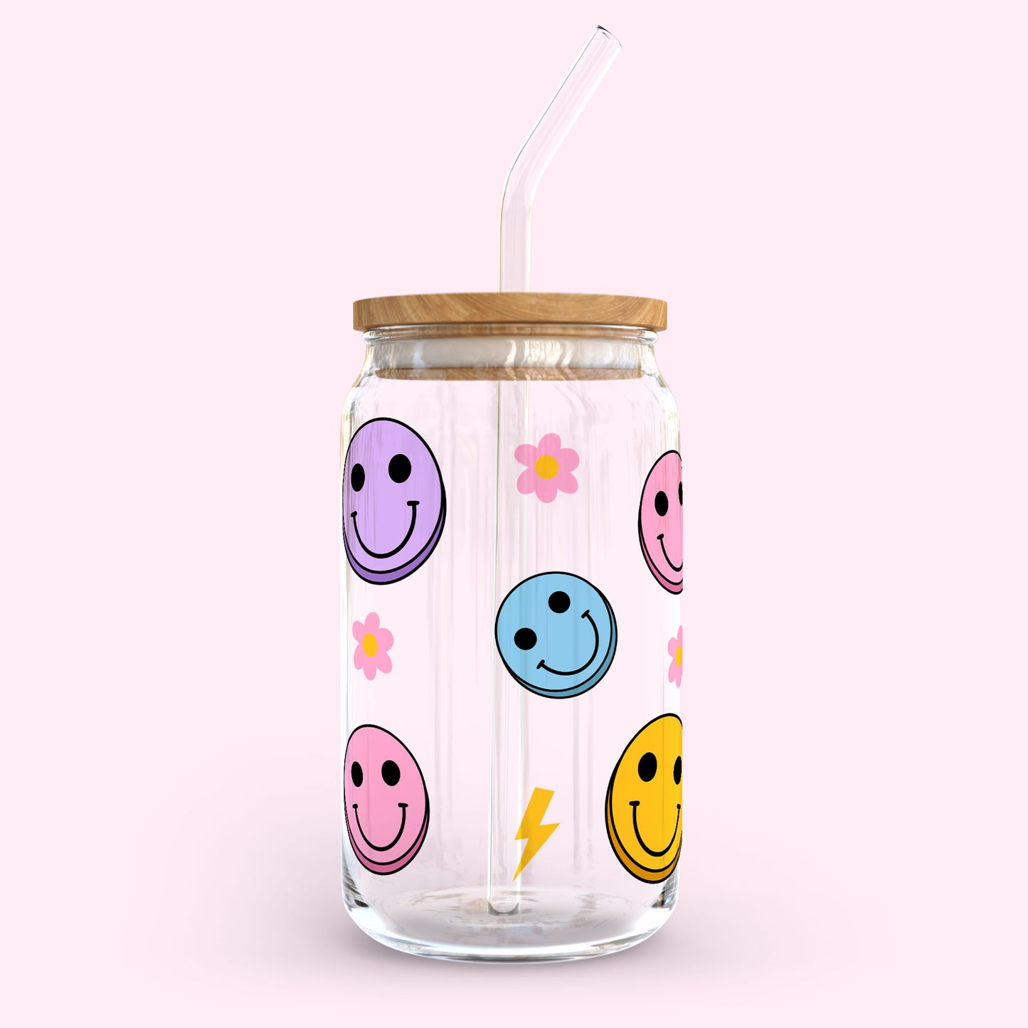 16oz Glass Tumbler - Colourful Happy Faces