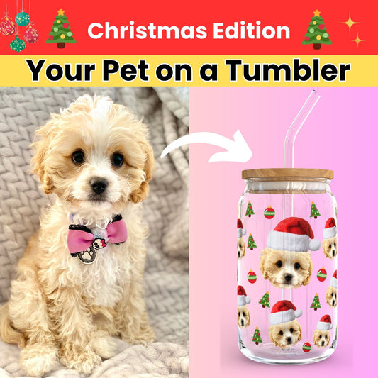 Your Pet’s Face on a Glass Tumbler - Christmas Edition