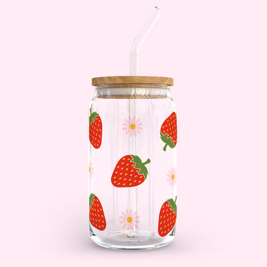 16oz Glass Tumbler - Strawberry Lover