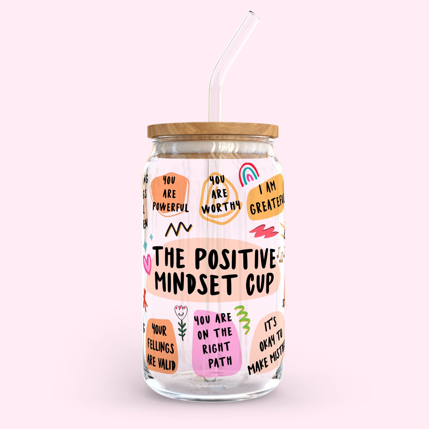 16oz Glass Tumbler - The Positive Mindset Cup