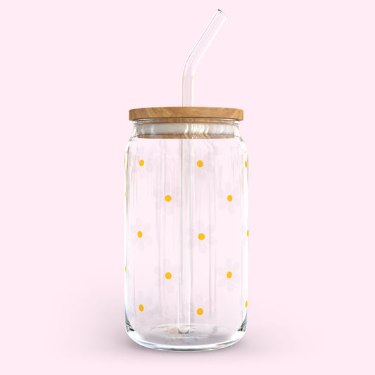16oz Glass Tumbler - White Daisy