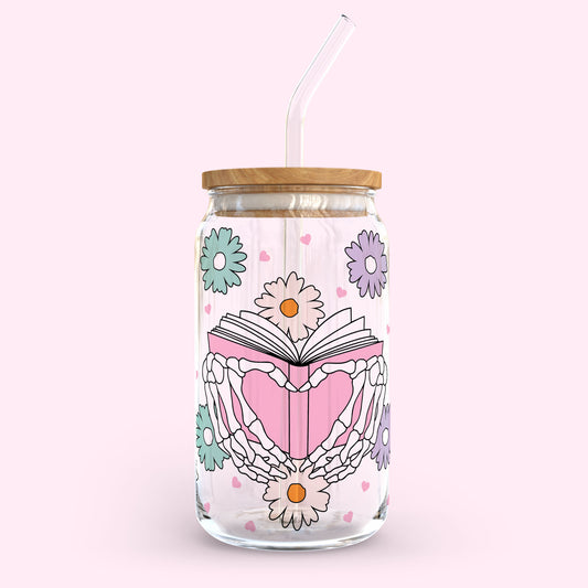16oz Glass Tumbler - Ghost Hand Book Lover
