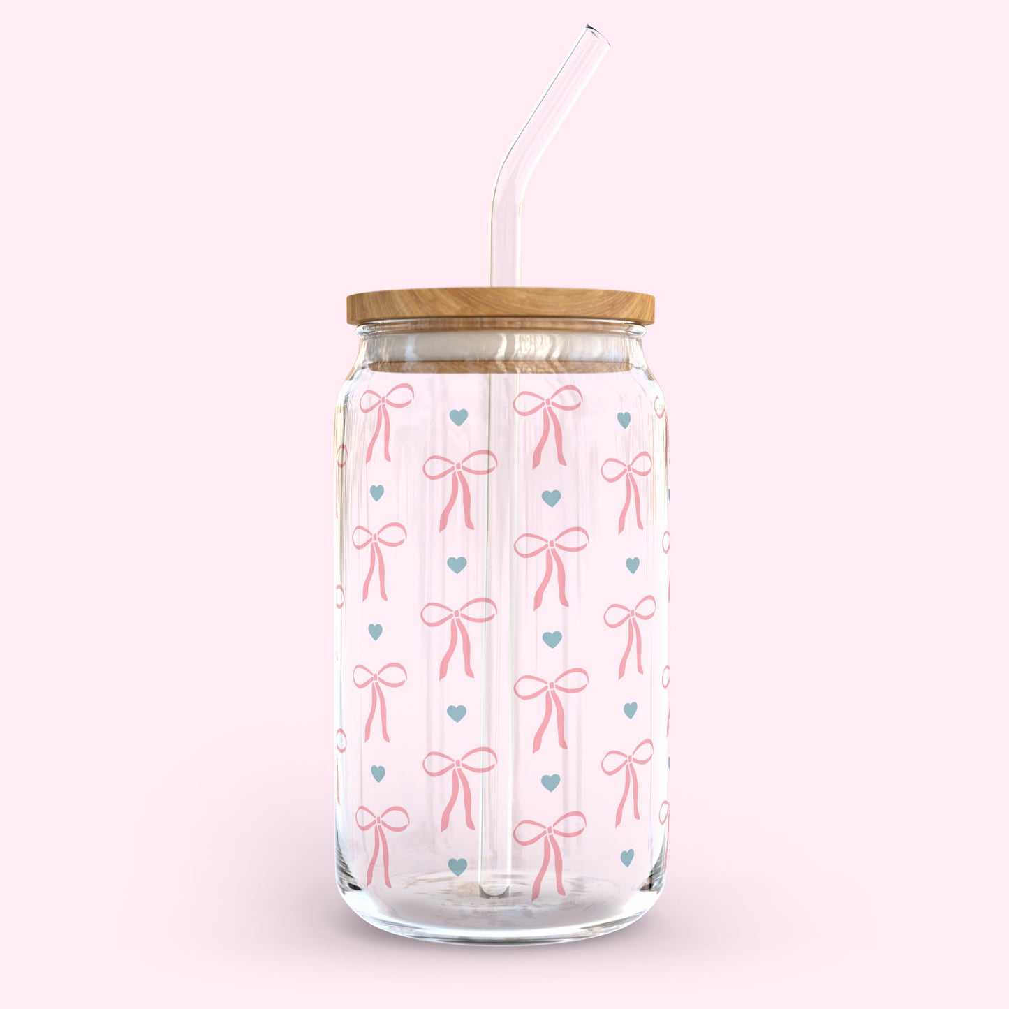 16oz Glass Tumbler - Pink Bows