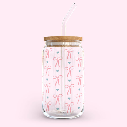 16oz Glass Tumbler - Pink Bows