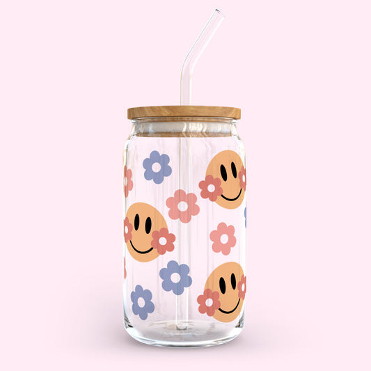 16oz Glass Tumbler - Happy Blossoms