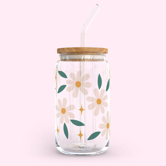 16oz Glass Tumbler - Pure Daisy