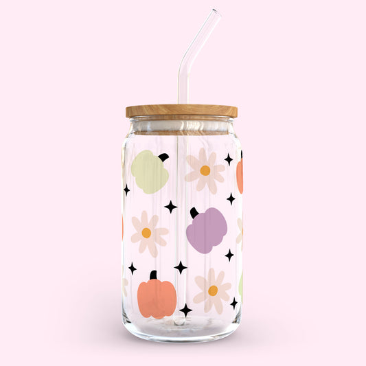 16oz Glass Tumbler - Cute Pumpkins
