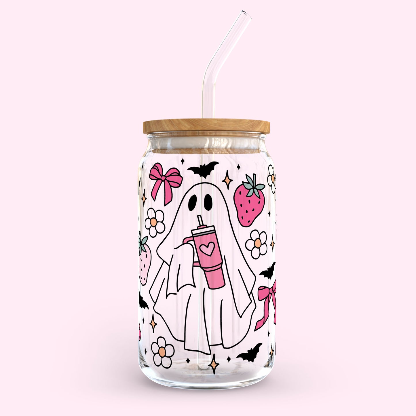 16oz Glass Tumbler - Pinky Ghost